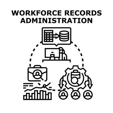 Workforce records administration managing employee data records Stock Illustration