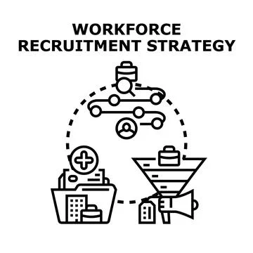 Workforce recruitment strategy business process black icon Stock Illustration