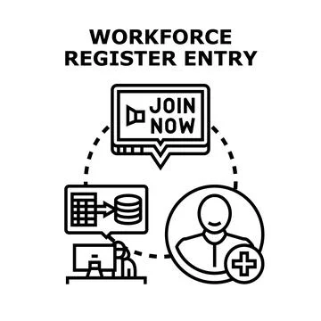 Workforce register entry concept and online joining process Stock Illustration