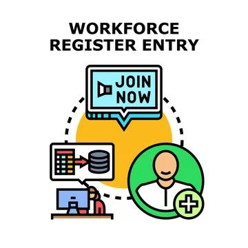 Workforce register entry concept and online joining process Stock Illustration