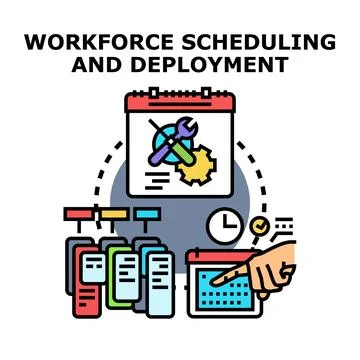 Workforce scheduling and deployment planning organizing tasks Stock Illustration