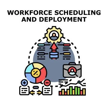 Workforce scheduling and deployment planning diagram concept Stock Illustration
