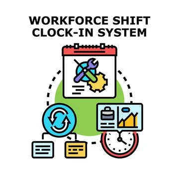 Workforce shift clock in system management developing process Ilustración de archivo