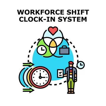 Workforce shift clock in system managing employee time Stock Illustration