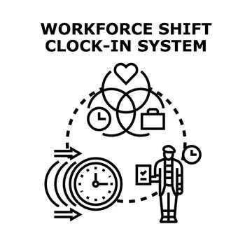 Workforce shift clock in system managing employee time Stock Illustration
