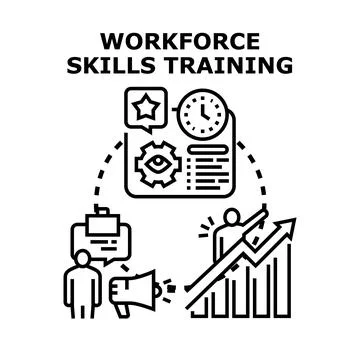 Workforce skills training improving business development education Stock Illustration