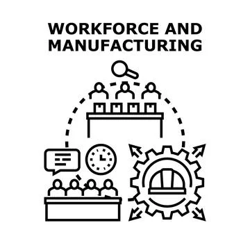 Workforce team discussing manufacturing production process Stock Illustration
