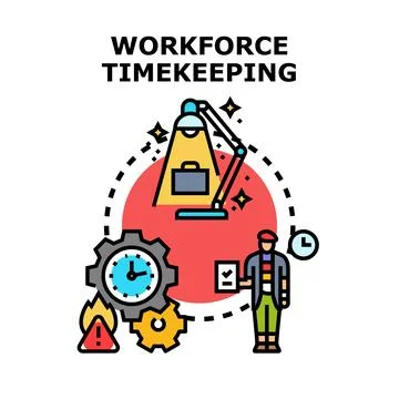 Workforce timekeeping concept with productivity and organization Stock Illustration