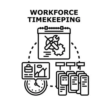 Workforce timekeeping system managing employee work schedule Stock Illustration