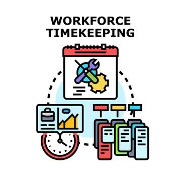 Workforce timekeeping system managing employee work schedule Stock Illustration