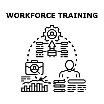 Workforce training improving employee skills and career development Stock Illustration