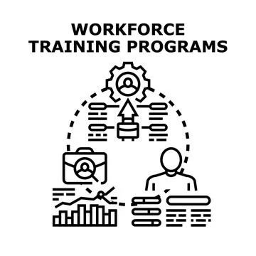 Workforce training programs building employee skills and career development Stock Illustration