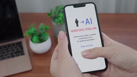 Workforce Upskilling AI Information Notice on Mobile Phone Stock Footage 340997706