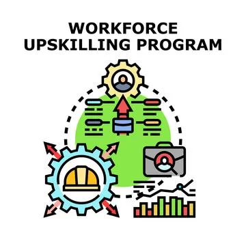 Workforce upskilling program developing employees and skills Stock Illustration