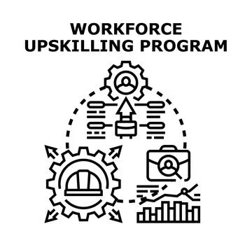 Workforce upskilling program developing employees and skills Stock Illustration