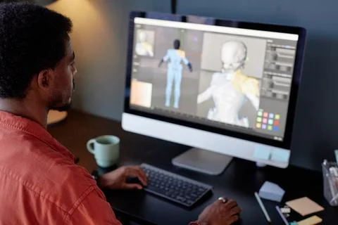 Working on 3D Animation Project on Desktop Computer Stock Photos