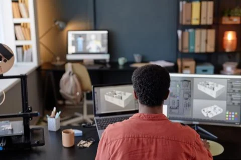 Working on 3D Design Project Using Multiple Screens Stockfoto's