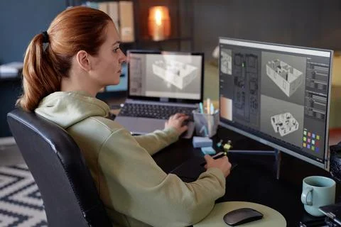 Working on 3D Design Projects in an Office Environment Stock Photos