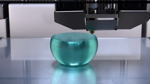 Working 3d printer. 3d printing transparent vase. Detail, Close Up, CU Stock Footage 98614058