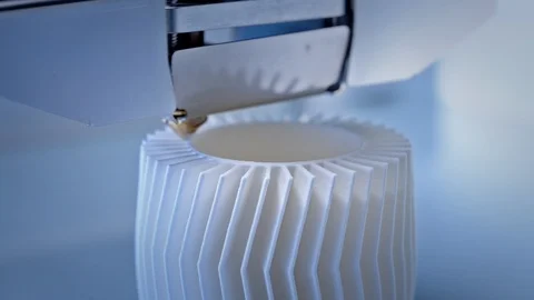 Working 3D Printer. 3D Printing white object. Detail, Close Up, CU Vidéo 99878653