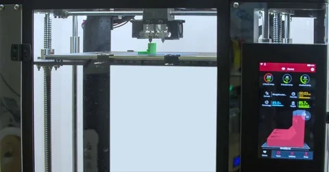 Working 3D printer control panel screen 4k video. Printing model manufacturing Stock Footage 72224899