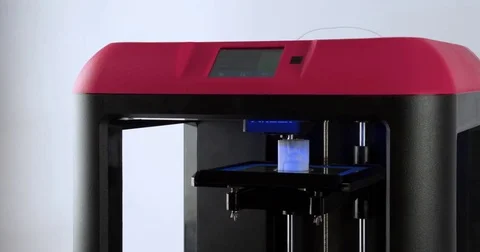 Working 3D printer isolated on white background 4k video. Process printing model Stock Footage 70674038