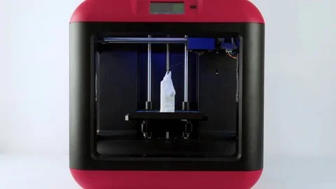 Working 3D printer isolated on white background 4k video. Printing model object Video stock 70674299