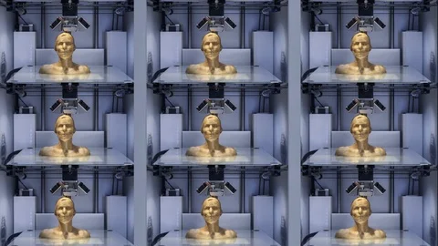 Working 3D printer, printing a human bust. Future Project Industry Concept. Vidéo 99996115