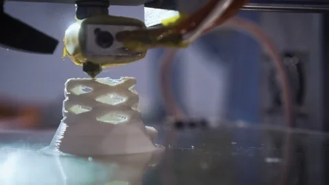 Working 3d printer sequence. 3d the printer prints a plastic part, maybe a piece Stock Footage 77444281