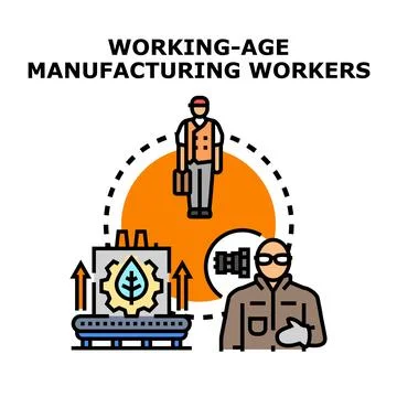 Working age manufacturing workers and industrial labor concepts Stock Illustration