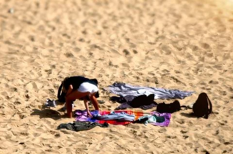 Working alone on a beach Foto stock