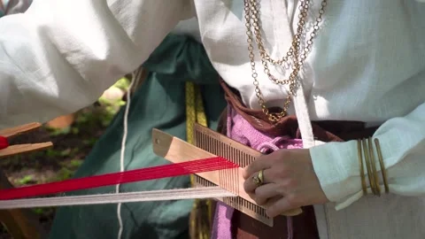Working on an ancient traditional loom Stock Footage 342611815