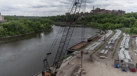 Working and Loading Near the River Stock Footage 65320364