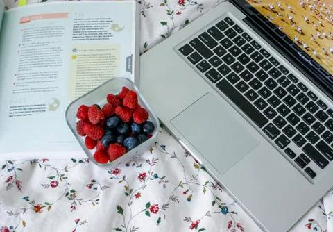 Working and Studying in Bed, From Home Foto stock