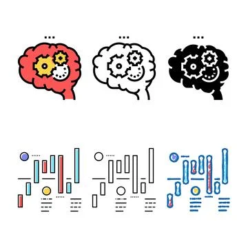 Working and styles thinking brain color icon vector Stock Illustration