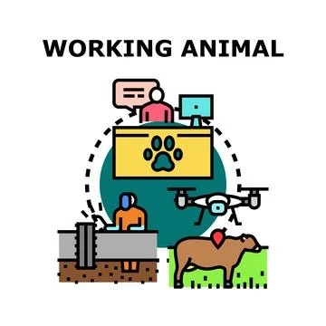 Working animal concept with different professions icon set 스톡 일러스트