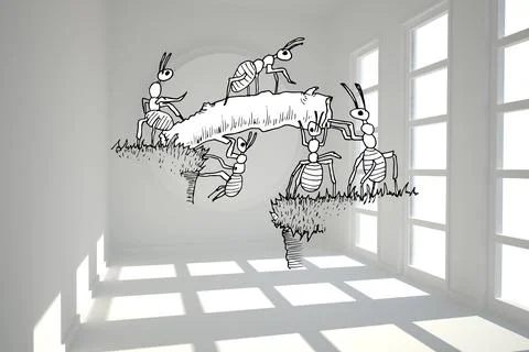 Working ants in bright room Stock Illustration