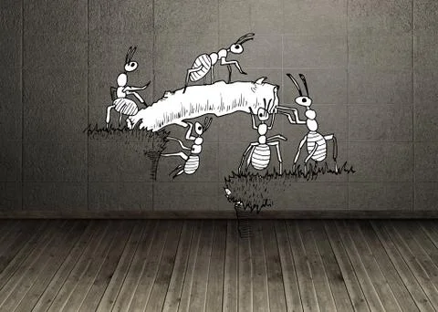 Working ants in dark room Stock Illustration
