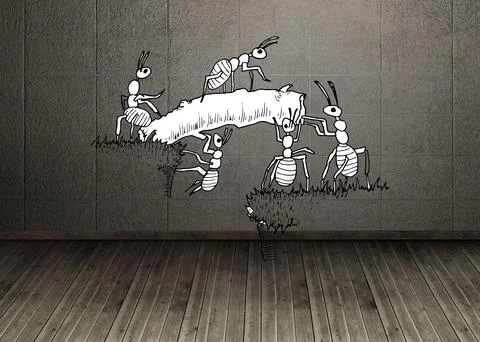 Working ants in dark room Stock Illustration