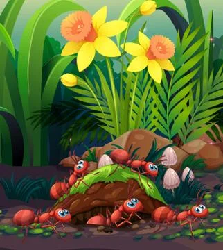 Working ants at the nest Stock Illustration
