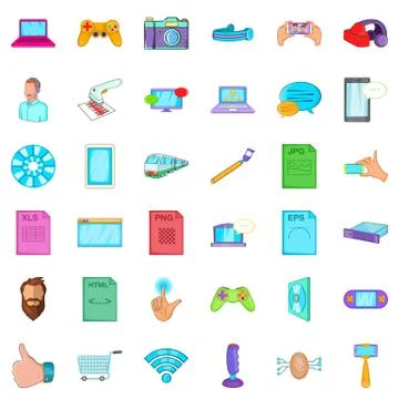 Working app icons set, cartoon style 库存插图