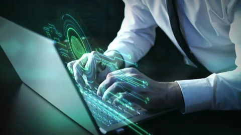 Working with artificial intelligence on a laptop. Stock Footage 263905849