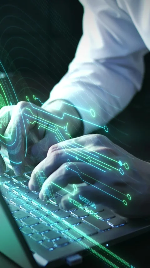 Working with artificial intelligence on a laptop. Stock Footage 276551975