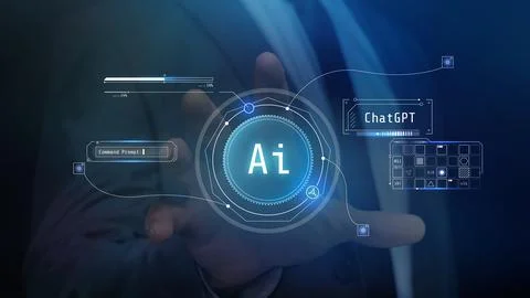 Working with artificial intelligence virtual abstract infographics. Stock Illustration