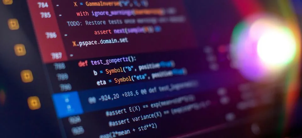 Working atmosphere of a programmer at home, background. Programming code ab.. Foto stock