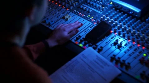 Working On Audio Mixing Board Stock Footage 54716676