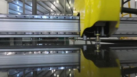 Working automatic machine with numerical control for cutting sheet glass. Stock Footage 125483947