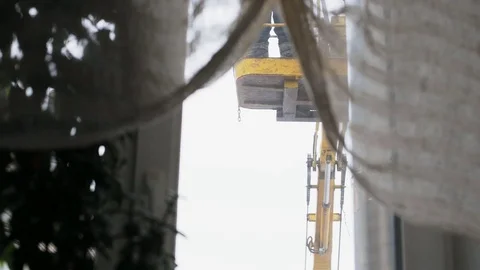 Working on autotower in blizzard Stock Footage 72127423