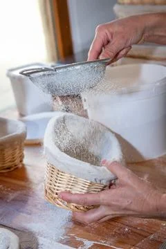 Working in a backery with flour Stock Photos