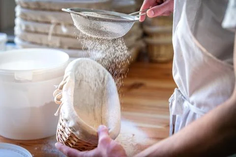 Working in a backery with flour Stock Photos